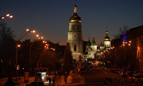 The sun sets behind St Sophia's Cathedral in Kyiv, Ukraine.
