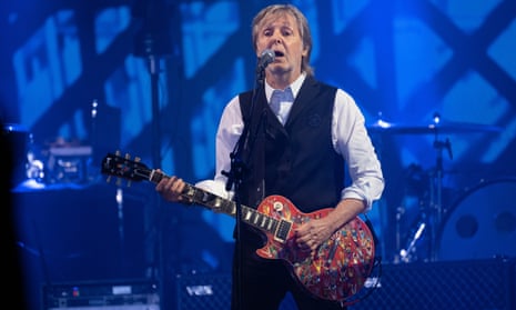 Paul McCartney headlines the Pyramid stage at Glastonbury festival, 25 June 2022.