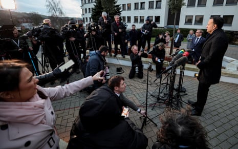 Leo Varadkar speaking to the media after meeting Northern Ireland party leaders at the Stormont Hotel in Belfast.