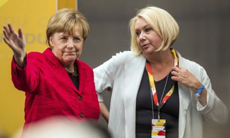 Karin Strenz (right) with the German chancellor, Angela Merkel, in 2017. Strenz was travelling home from Cuba.