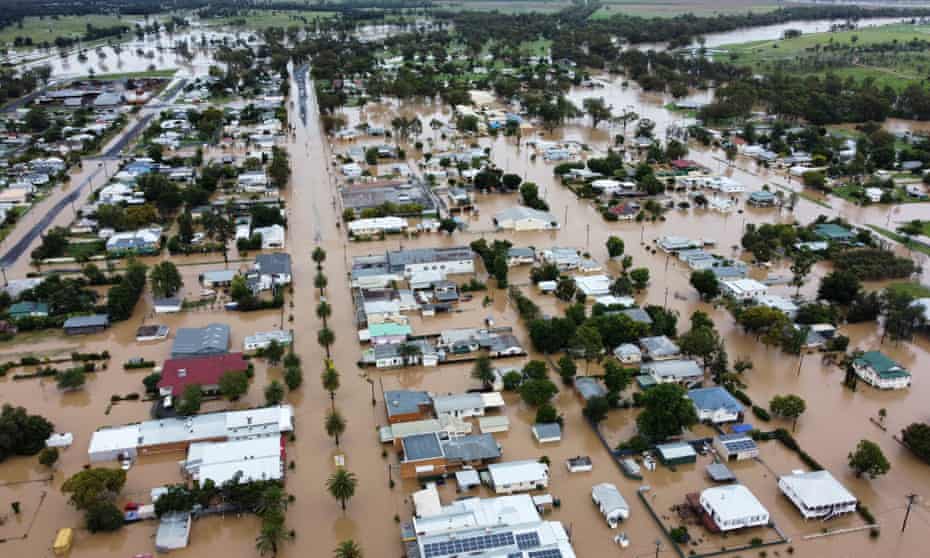 The flooded areas of Inglewood, in the Darling Downs of Queensland