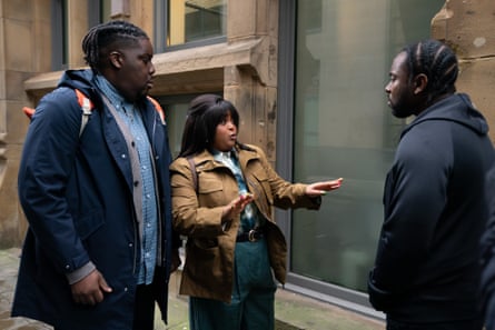 Hammed Animashaun as Kay, Gbemisola Ikumelo as Dom and Akemnji Ndifornyen as Tevin in Black Ops