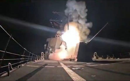 A missile being launched from a US warship.