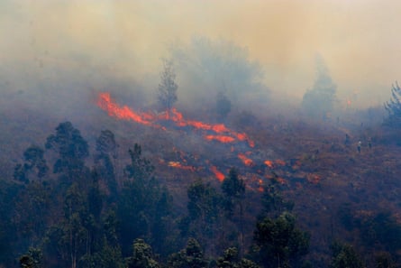 a wildfire burns in Villa de Leyva, Colombia
