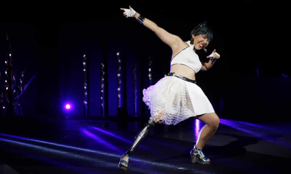 Kaede Maegawa, a Paralympian, participates in a fashion show held in Tokyo in conjunction with the opening of the Tokyo Paralympic Games, now scheduled to open on 24 August 2021.