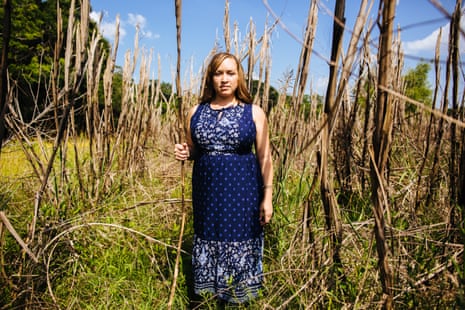 One year after Angie was denied a crop loan, dead sugarcane still stands in one of her former leased fields in New Iberia, Louisiana.