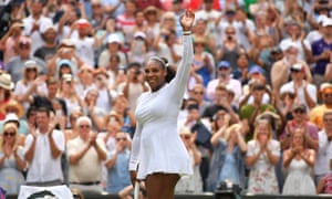 Serena Williams celebrates winning her fourth round match against Evgeniya Rodina
