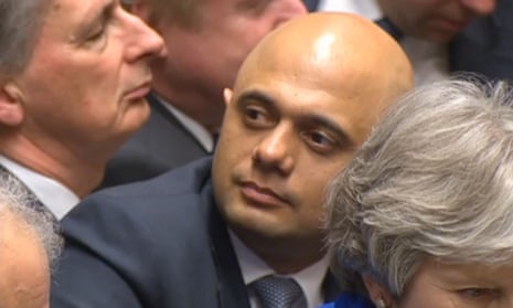 Newly-appointed home secretary Sajid Javid listens at PMQs