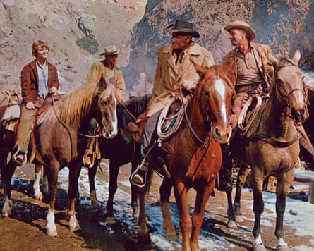 Mariette Hartley, Ronald Starr, Jeol McCrea and Randolph Scott in Ride the High Country.