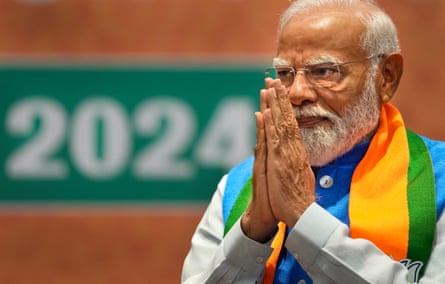 India’s prime minister, Narendra Modi, at the unveiling of the BJP’s election manifesto in New Delhi, April 2024.