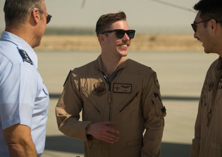 Wulfson (centre) with two colleagues at the Dubai airshow