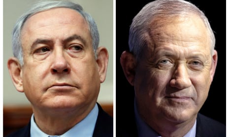 Composite of Benjamin Netanyahu (left) and his main rival Benny Gantz. 