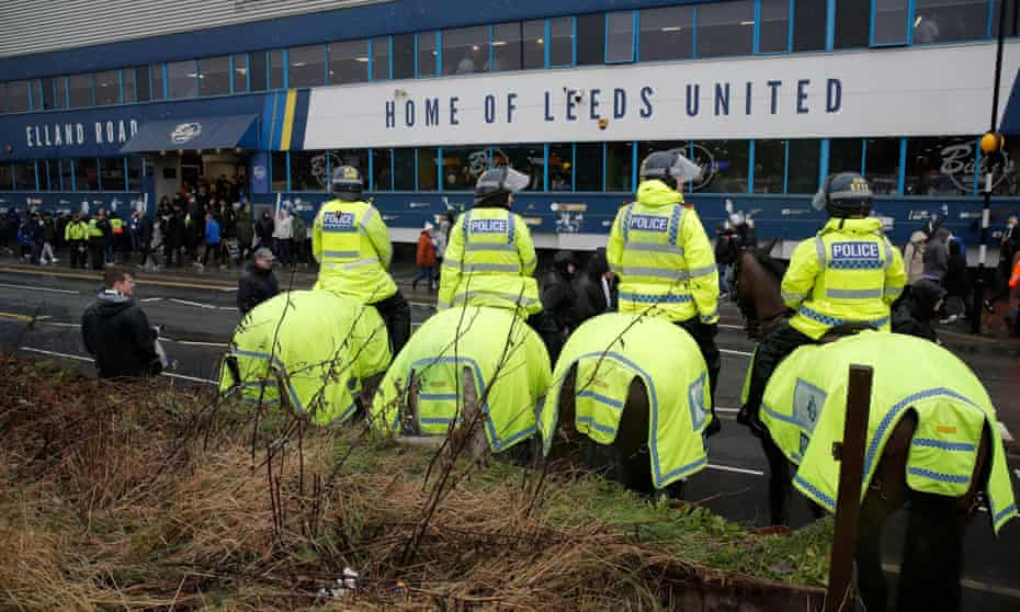 Mounted police outside Elland Road before Sunday’s match.