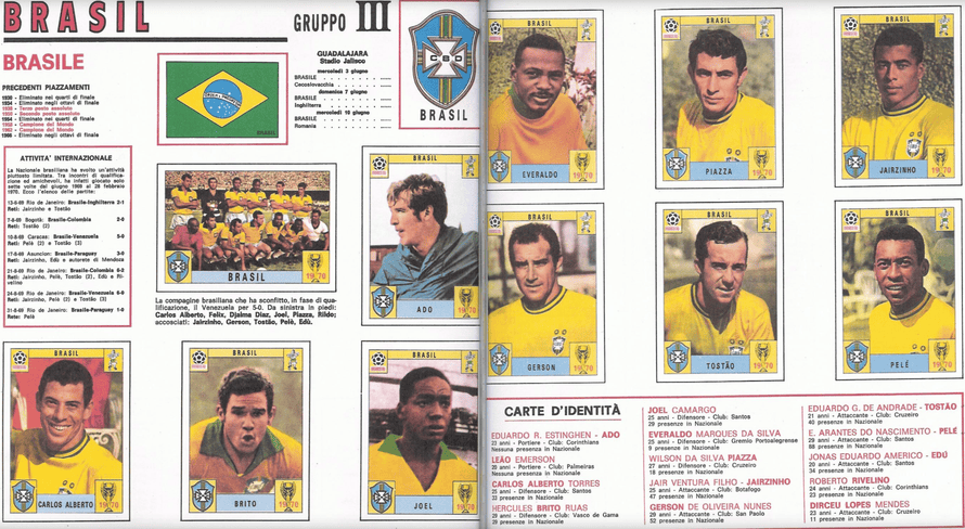 Brazil, the 1970 World Cup winners, as they appeared in the Panini sticker album.