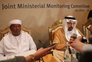 Saudi Energy Minister Khalid Al Falah and OPEC Secretary General Bhamminda spoke with journalists. The MoU's monitoring team at Abu Dhabi's Abu Dhabi