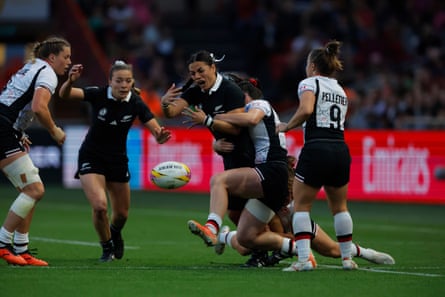 New Zealand’s Stacey Waaka loses control of the ball