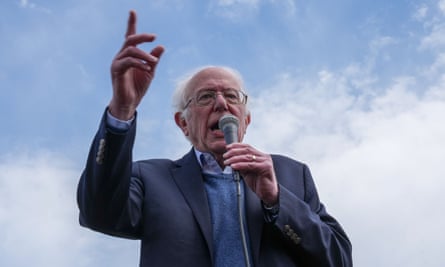 Bernie Sanders at a rally on Staten Island, New York in April 2022