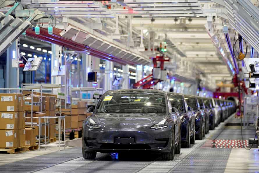 Teslas at the company's Shanghai factory