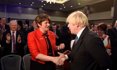 Arlene Foster with Boris Johnson at the DUP conference last year.