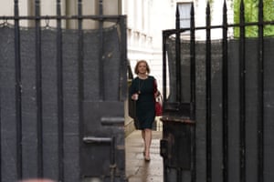 London, England. The foreign secretary, Liz Truss, arrives in Downing Street for a cabinet meeting