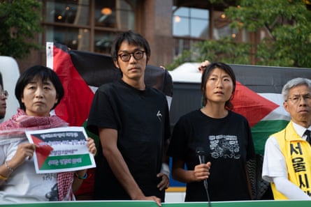 Kim Dong-hyeon and Haecho, the two Korean activists who were captured by Israeli forces after attempting to sail to Gaza on a humanitarian mission.
