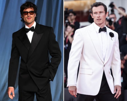 Battle of the tux … Jacob Elordi and Callum Turner.