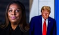 A side by side image of Letitia James and Donald Trump