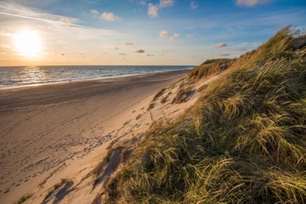 A sand dune-lined beach in North Jutland.