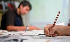 Two students studying in a classroom