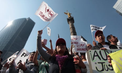 Protesters in Mexico City demonstrate against the rise of fuels prices on 7 January. 