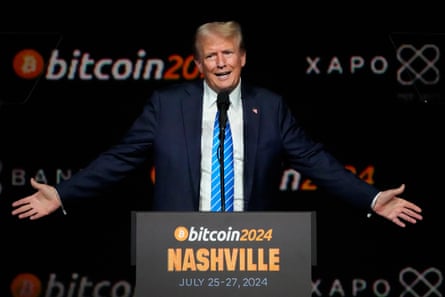 Donald Trump speaks at a Bitcoin 2024 event in Nashville, Tennessee.