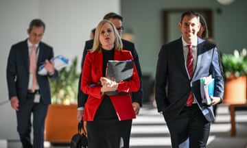 Katy Gallagher and Jim Chalmers arrive for the lock-up at Parliament House in Canberra on Tuesday