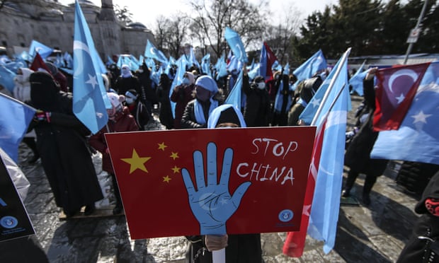 A member of Turkey’s Uighur community during a protest in Istanbul over China’s policies in Xinjiang.