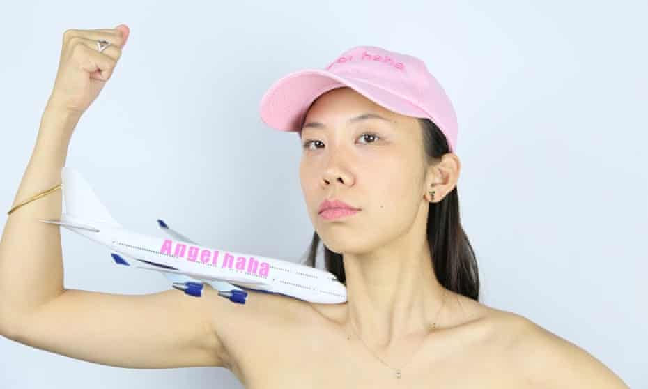 Qinmin Liu on a promotional image for artist-run airline Angelhaha