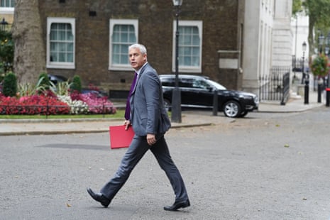 Steve Barclay, the health secretary, arriving in Downing Street for cabinet this morning.