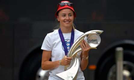 Leah Williamson with the European Championship trophy on Monday