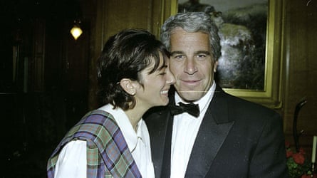 Jeffrey Epstein and Ghislaine Maxwell smile standing close to each other