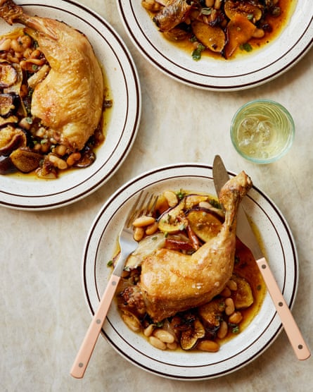 Ben Lippett’s roast chicken legs with beans and figs.