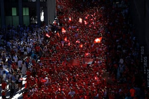 Switzerland and Finland fans extracurricular nan Stade de Genève earlier their group match