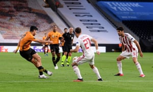 Raul Jimenez of Wolves attempts a rabona.