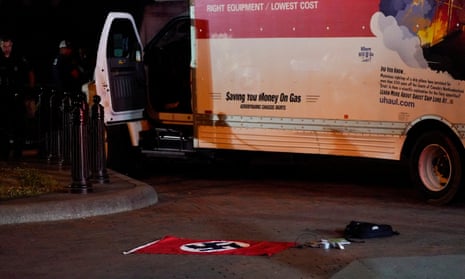 A Nazi flag and other objects recovered from a  truck that crashed into security barriers at Lafayette Park, across from the White House in Washington