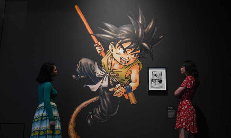 An artwork from the manga series Dragon Ball, 1984-95 by Toriyama Akira, at the Manga exhibition ‘Manga’, British Museum, London.