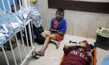 Palestinian children injured in Israeli attacks on Deir al-Balah, central Gaza at al-Aqsa Martyrs hospital on Tuesday.