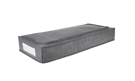 A grey underbed storage bag
