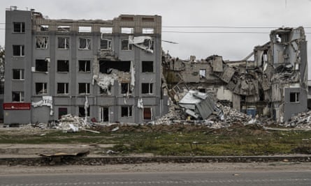 A damaged building in Kherson after the Russian retreat.
