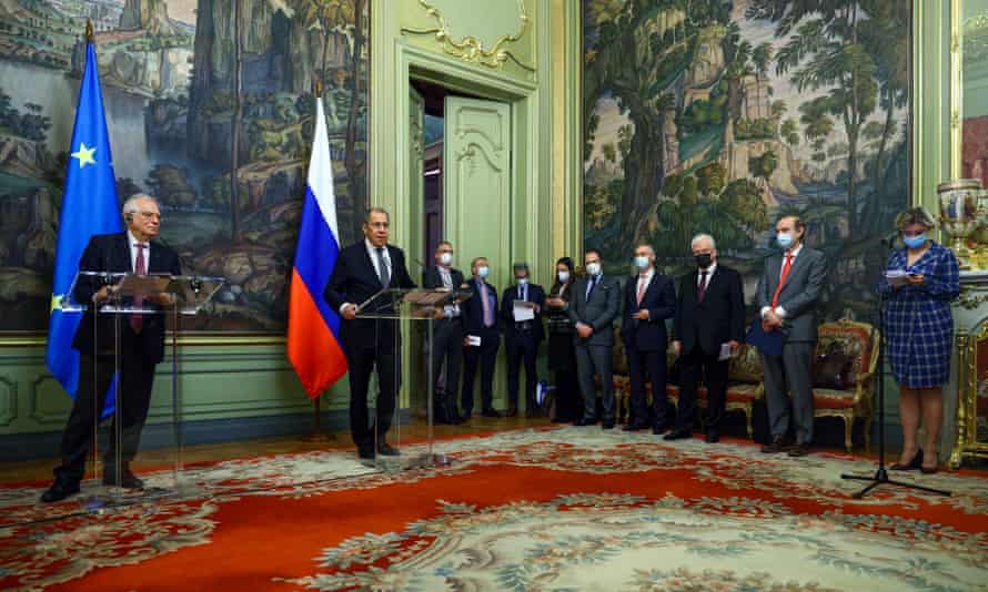 Josep Borrell, the EU high representative for foreign affairs, and Russia’s foreign minister, Sergei Lavrov