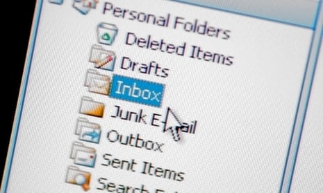 Phone screen showing an email inbox