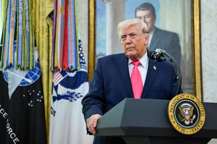 Donald Trump speaks during a swearing-in ceremony in the Oval Office of the White House