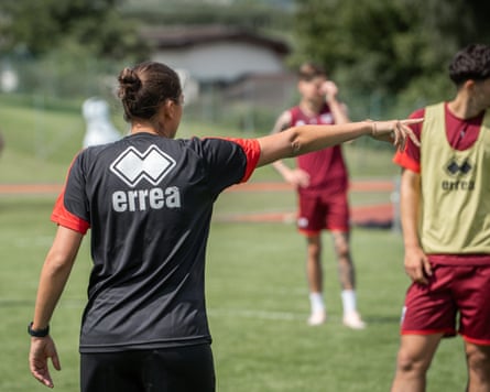 Sabrina Wittmann issues instructions during an Ingolstadt training session