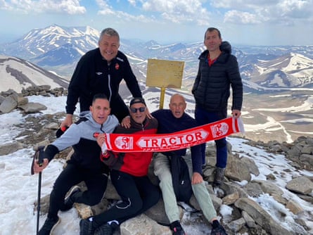 Dragan Skocic (top left) celebrated the club’s historic and unprecedented league title atop the majestic 3.7km high Kamal Peak of Sahand.
